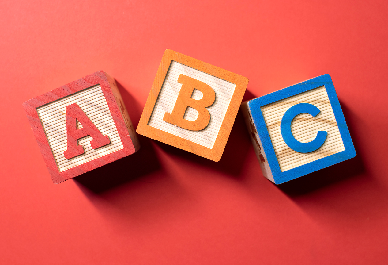 A, B and C wooden blocks