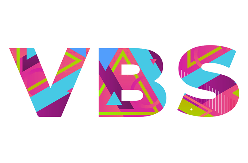 VBS Concept Retro Colorful Word Art Illustration The word VBS concept written in colorful retro shapes and colors illustration.