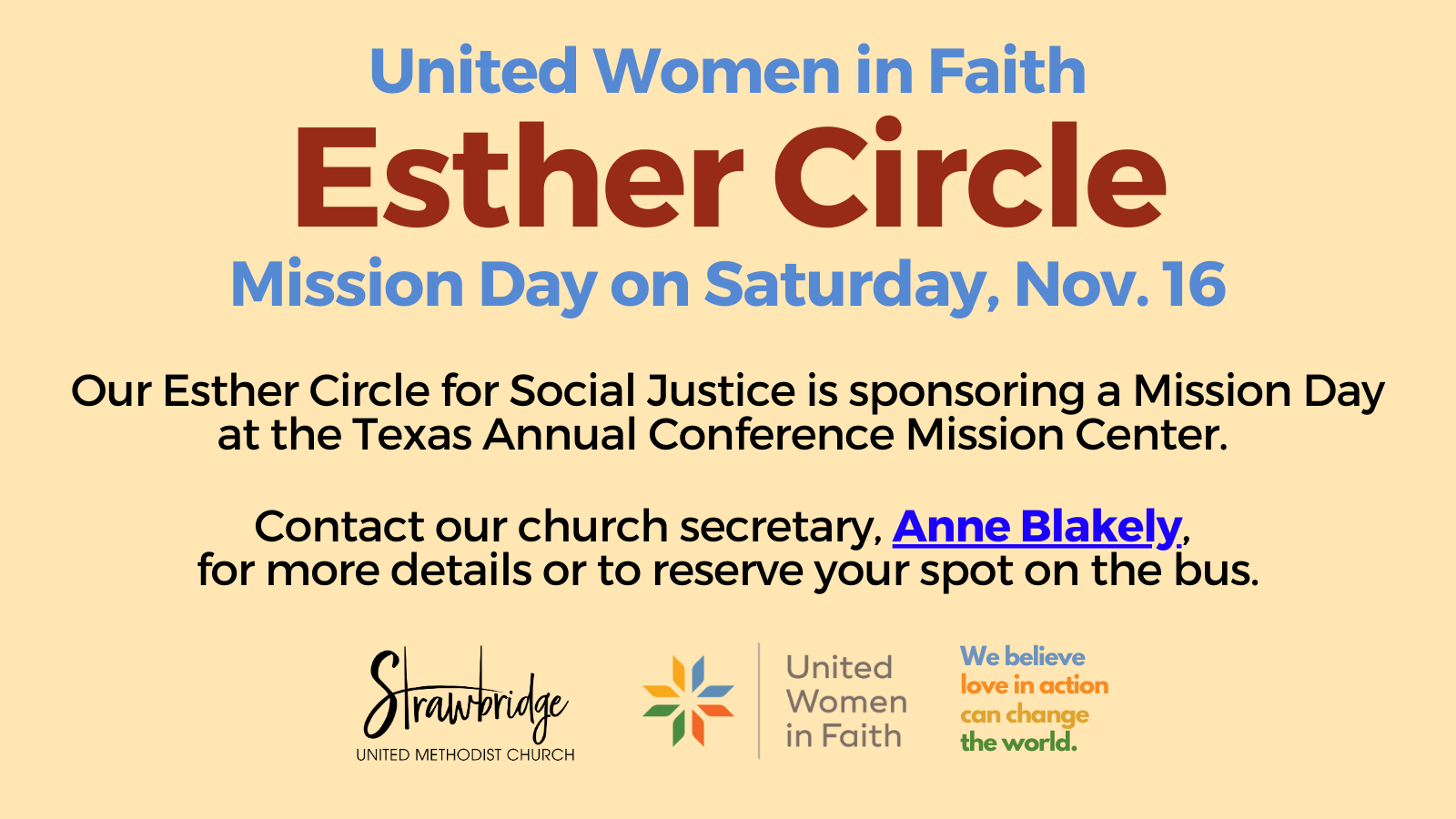 Esther Circle Mission Day on Saturday, November 16, 2024