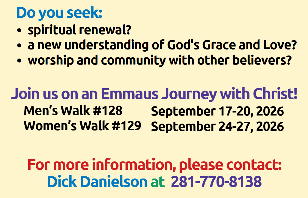 2026-09 Walk to Emmaus for SUMCorg